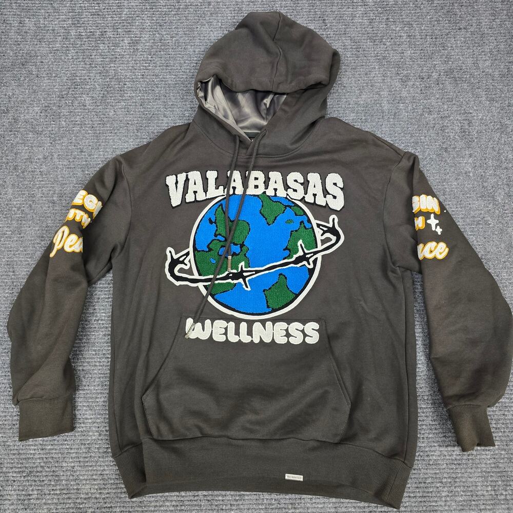 Valabasas Wellness Hoodie Mens Small Brown Globe Begin With Peace Streetwear
